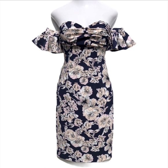 BARDOT Revolve FLORAL Casey OFF THE SHOULDER Ruffle Sleeve Dress Womens Sz 6/M - Picture 2 of 11